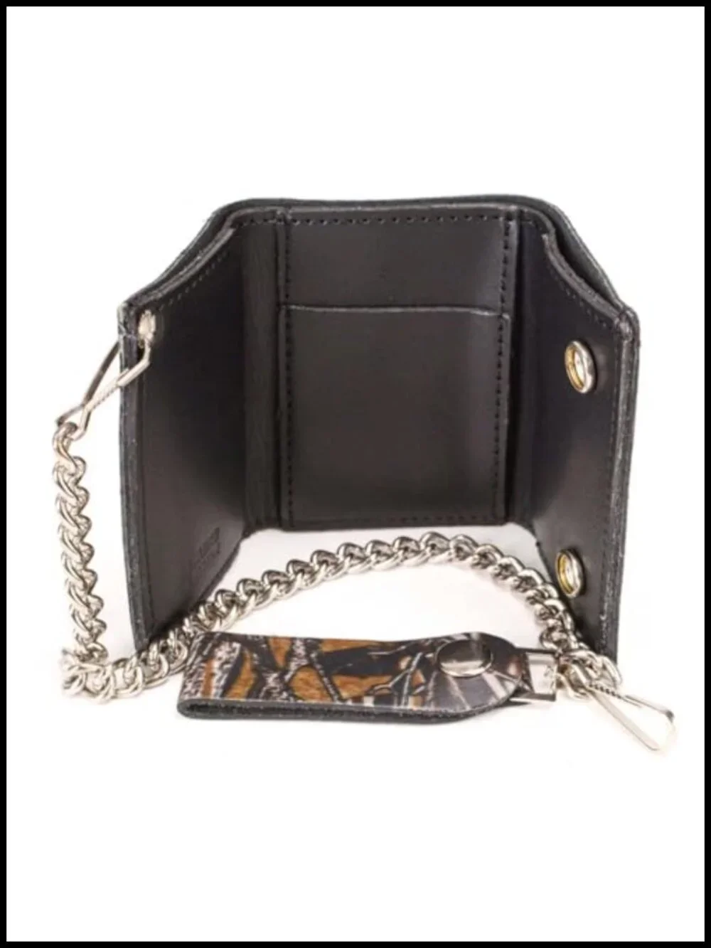 Men's Tri-Fold Leather Biker Wallet with Anti-Theft Chain